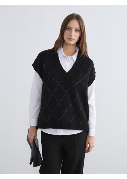 Yeni Sezon Baklava Desenli Oversize Kadın Triko Süveter