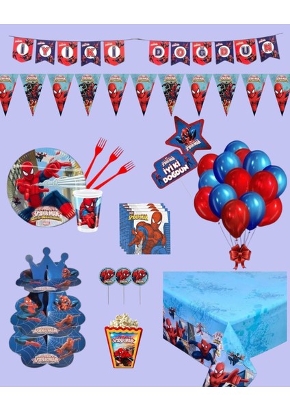 Örümcek Adam Doğum Günü Parti Seti - Erkek Çocuklara Özel Parti Malzemeleri Masa Süsleri 8 Kişilik