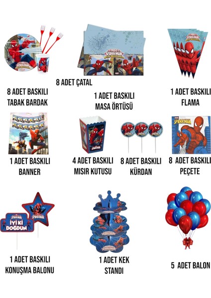 Örümcek Adam Doğum Günü Parti Seti - Erkek Çocuklara Özel Parti Malzemeleri Masa Süsleri 8 Kişilik fiyatları