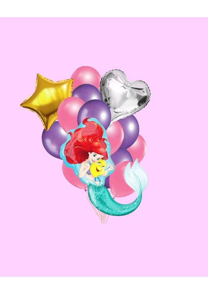 Deniz Kızı Konsept Folyo Balon Seti - Kalp ve Yıldız Folyo Doğum Günü Parti Seti