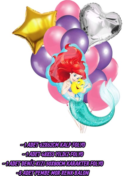 Deniz Kızı Konsept Folyo Balon Seti - Kalp ve Yıldız Folyo Doğum Günü Parti Seti fiyatları