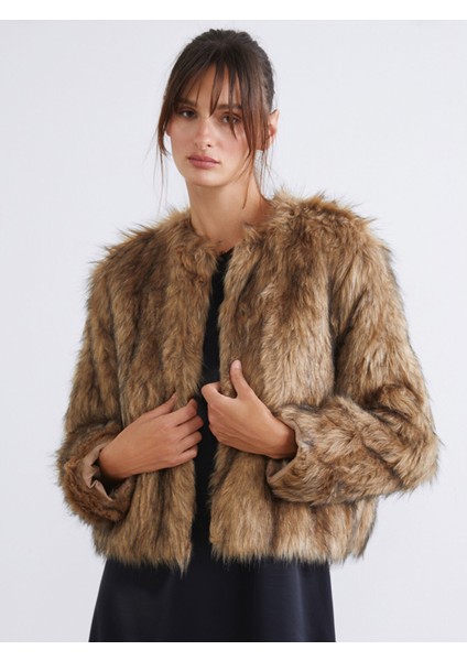 Yeni Sezon Bisiklet Yaka Kadın Kürk Mont