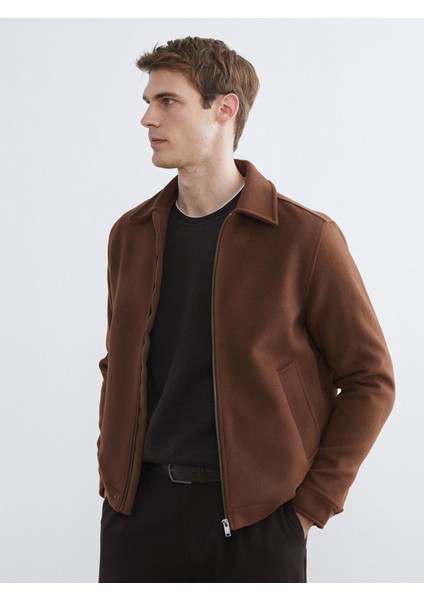 Yeni Sezon Standart Kalıp Gömlek Yaka Erkek Kaşe Mont