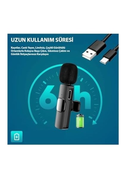K9T2 Type-C Bağlantılı, 360° Ses Yakalama, Gürültü Azaltma Özellikli;, iPad ve iphone 15 ve 16/plus/pro/promax ve 17/pro/promax Uyumlu Kablosuz Çiftli Yaka Mikrofonu fiyatları