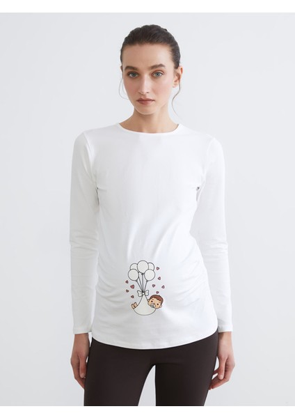 Yeni Sezon Bisiklet Yaka Baskılı Kadın Tişört