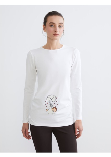 Yeni Sezon Bisiklet Yaka Baskılı Kadın Tişört fırsatları