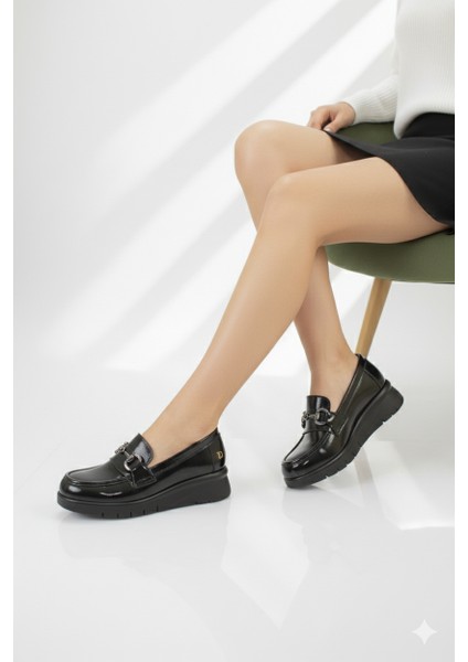 Kadın Hakiki Deri Ortopedik Kalın Taban Rugan Loafer Günlük Ayakkabı NH23/LF1072