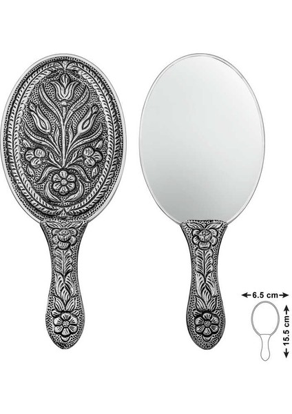 925 Ayar Gümüş Lale Motifli El Aynası T8636 (770770)