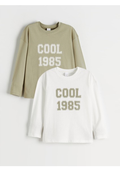 Yeni Sezon Bisiklet Yaka Baskılı Erkek Çocuk Tişört 2'li