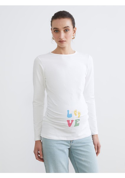 Yeni Sezon Bisiklet Yaka Baskılı Kadın Tişört