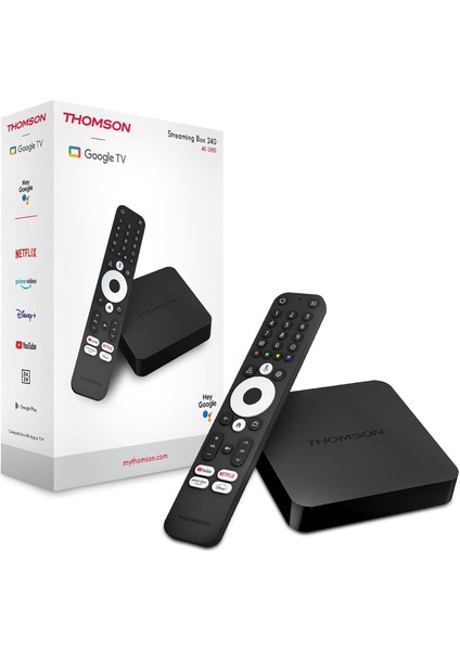 Thomson Streaming Box 240G, 4K Uhd, Ses Kontrolü, Wifi, (Netflix, Video, Youtube, +, Spotify), Dahili Chromecast