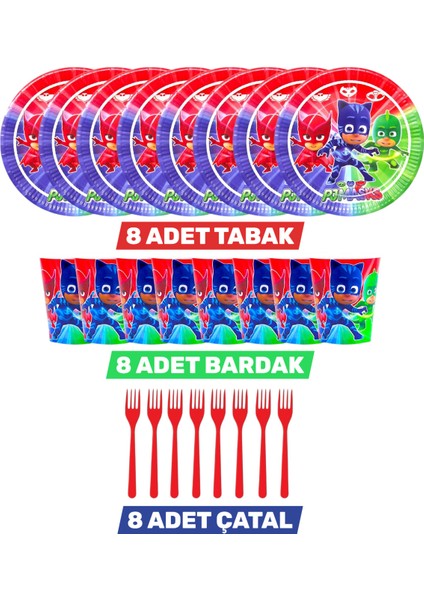 Pijamaskeliler Tabak Bardak Çatal 8 Kişilik Doğum Günü Parti Malzemesi - Pj Maskeli Parti Süsleri fiyatları
