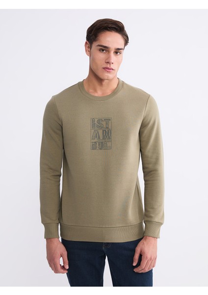 Yeni Sezon Bisiklet Yaka Baskılı Erkek Sweatshirt