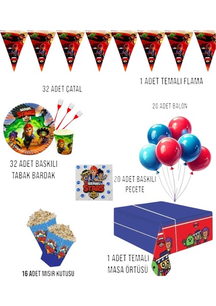 Brawl Stars Doğum Günü Parti Seti - Erkek Çocuk Doğum Günü Süsleri 32 Kişilik fiyatları