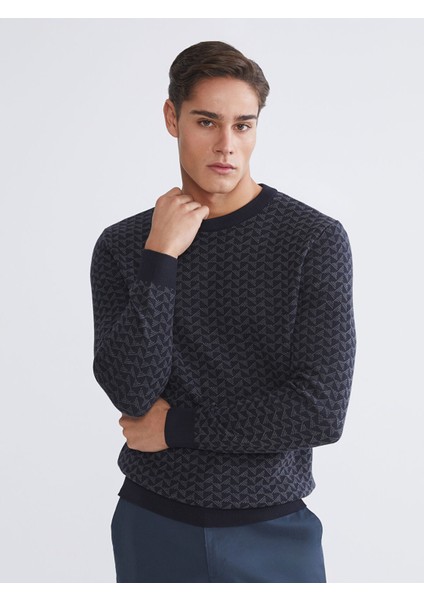 Yeni Sezon Bisiklet Yaka Desenli Erkek Triko Kazak