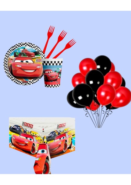 Cars Arabalar Şimşek Doğum Günü Parti Seti - Erkek Çocuk Doğum Günü Parti Süsleri 24 Kişilik