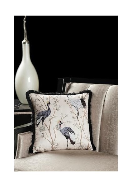 Lüks Kadife 43X43 cm Kırlent Kılıfı Dekoratif Yumuşak Salon Koltuk Avangart Saçaklı Beyaz fiyatları