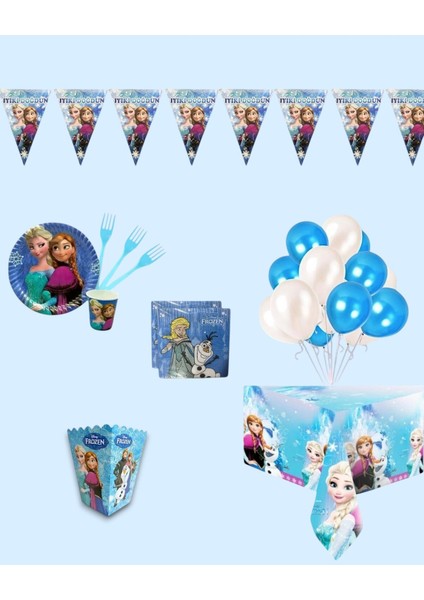 Frozen Elsa Doğum Günü Parti Seti - Kız Çocuk Doğum Günü Süsleri 16 Kişilik