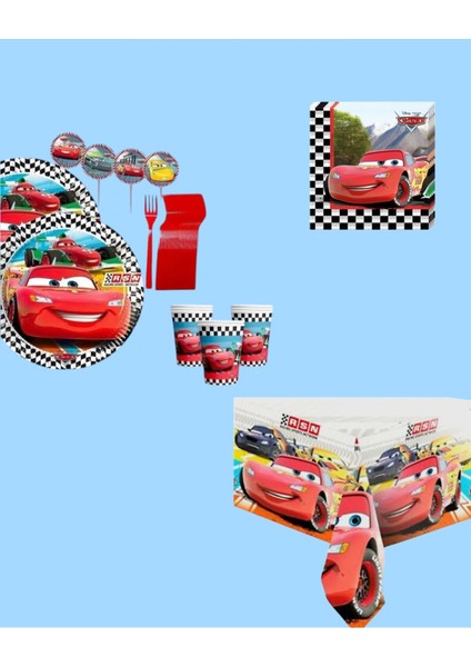 Cars Arabalar Şimşek Mcqueen 24 Kişilik Doğum Günü Parti Seti - Cars Arabalar Şimşek Mcqueen Konsept