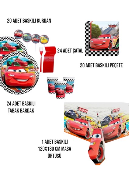 Cars Arabalar Şimşek Mcqueen 24 Kişilik Doğum Günü Parti Seti - Cars Arabalar Şimşek Mcqueen Konsept fiyatları