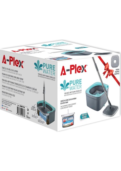 A Plex Pure Water Temizlik Seti Kare Mop + 1 Yedek 3 Adet