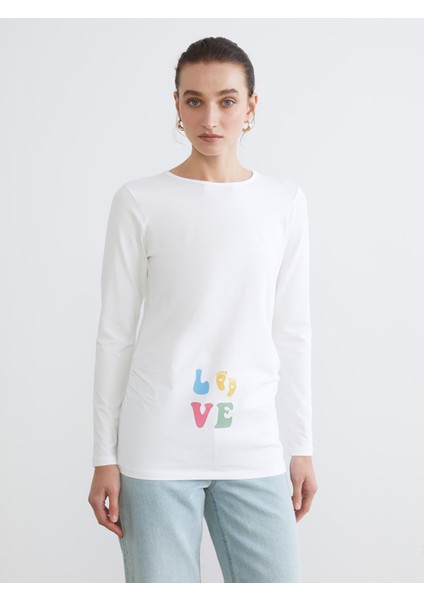 Yeni Sezon Bisiklet Yaka Baskılı Kadın Tişört fırsatları