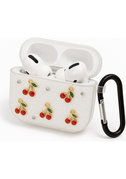 4. Nesil ile Uyumlu Glitter Silikon Kılıf Şeffaf Simli Kiraz Deseniyle Askı Aparatı Dahil Çanta Kolu ve Kemer Tokasına Takılabilir Şık Tasarım 4 Için Kulaklık Kılıfı