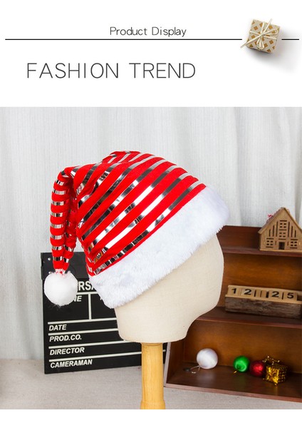 Noel Için Kadife Peluş Çizgili Noel Şapkası (Yurt Dışından) fırsatları