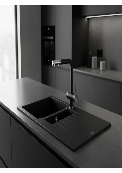 Granit Evye ve Arıtmalı Sipralli Batarya Siyah Set