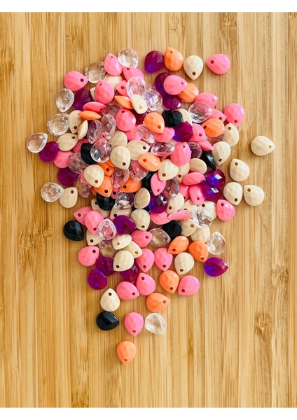 Renkli Oya, Abiye, Takı, Örgü Plastik Gözyaşı Damla Boncuk. 25GR. Tahmini 195 Adet.