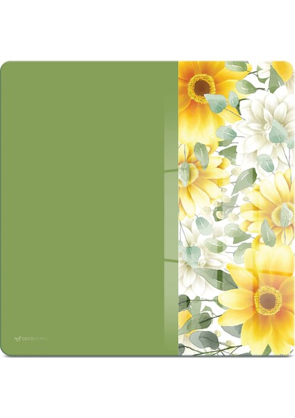 Cam Kesme Tahtası ve Sunumluk Kare Yeşil Vintage Sarı Çiçek 30X30 cm fiyatları