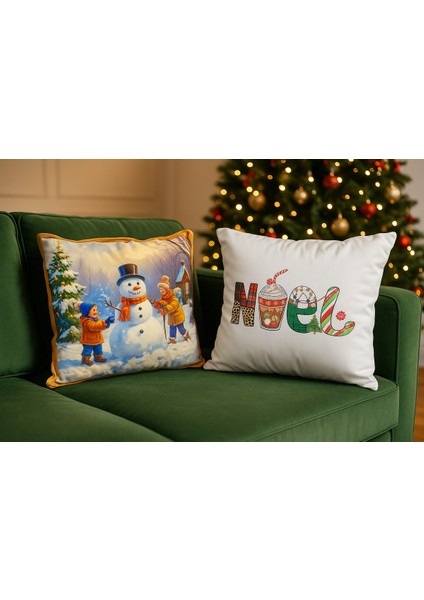 Çift Tarafı Baskılı Candy Christmas Desenli 2'li Set Kadife Kırlent Kılıfı Yılbaşı - Noel fiyatları