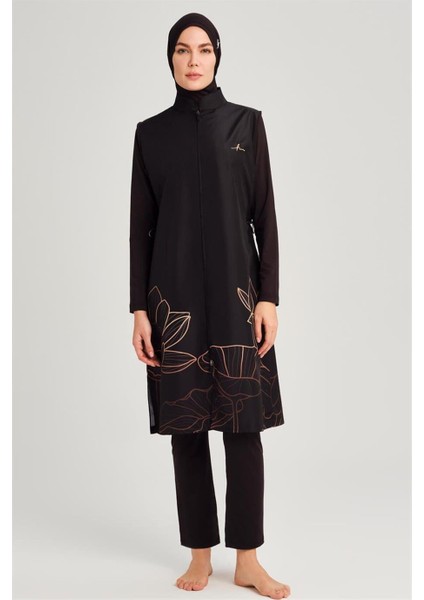 HSM-3048-B Azure Bakır Yaprak Desenli Tesettür Mayo modelleri