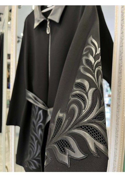 Hale Baroque Deri Detaylı Ceket - Siyah - 3