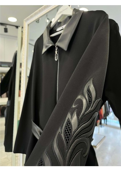 Hale Baroque Deri Detaylı Ceket - Siyah - 3 fiyatları