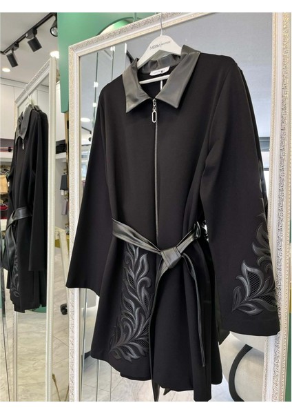 Hale Baroque Deri Detaylı Ceket - Siyah - 3 modelleri