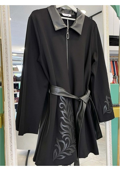 Hale Baroque Deri Detaylı Ceket - Siyah - 3 fırsatları