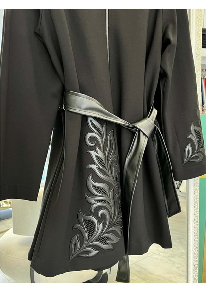 Hale Baroque Deri Detaylı Ceket - Siyah - 3 indirimleri