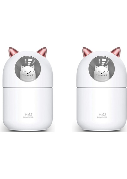 2x Sevimli Kedi Serin Sis Nemlendirici Kedi Gecesi Işık Temel Saf Hava Bebek Oda Kolay Temiz Sessiz Çalışma Beyaz (Yurt Dışından)