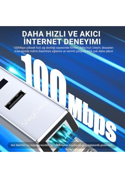 Veggieg USB Type-C To 100MBPS Ethernet Çevirici ve 3 Portlu USB Hub Çoklayıcı modelleri