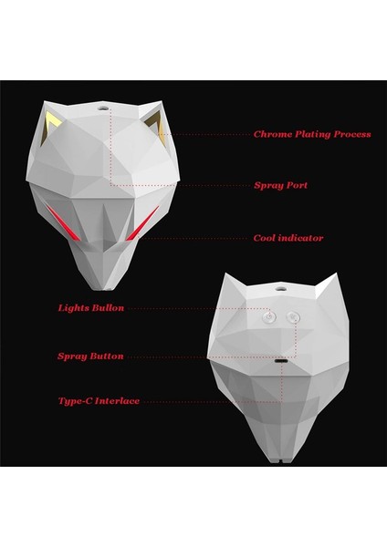Wolf Şeklinde Hemiberriatör Yatak Odası Soğuk Sis Hemericiler 650ML Ultrasonik Atomizasyon Nemlendiricisi Masaüstü Oyun Nemlendiricisi B (Yurt Dışından) fiyatları