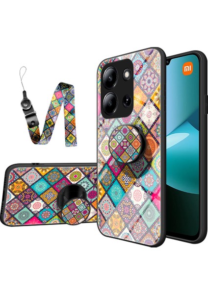 Xiaomi Redmi 15C Kickstand Etnik Desenli Temperli Cam Telefon Kılıfı ve Kayışı (Yurt Dışından)