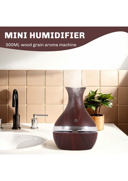 300 ml Ultrasonik Hava Nemlendiricisi Aroma Ahşap Tane ile Uçucu Yağ Difüzörü 7 Renk Değiştiren LED Işıkları Ofis Evi Derin Renk (Yurt Dışından) fırsatları