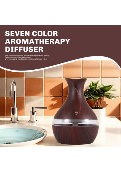 300 ml Ultrasonik Hava Nemlendiricisi Aroma Ahşap Tane ile Uçucu Yağ Difüzörü 7 Renk Değiştiren LED Işıkları Ofis Evi Derin Renk (Yurt Dışından) indirimleri