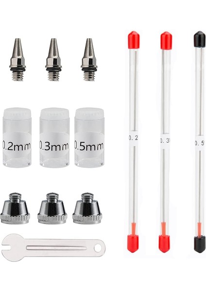 Airbrush Nozul Iğne Kapağı 0.2mm 0.3mm 0.5mm Yedek Aksesuarlar Airbrush Sprey Tabancası Kiti Için Anahtarlı Parçalar (Yurt Dışından)