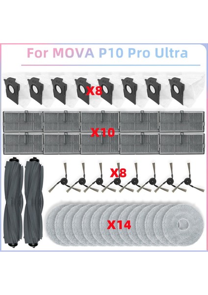Mova P10 Pro Ultra Vakum Parçaları Için Ana Rulo Yan Fırça Hepa Filtre Mop Bez Toz Torbası Yedek Aksesuarlar (Yurt Dışından)