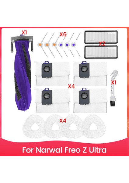 Narwal Freo Z Ultra Robot Süpürge Aksesuarları Yedek Parçaları Ana Yan Fırça Hepa Filtre Paspas Bezi Toz Torbaları (Yurt Dışından)