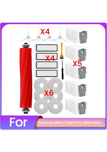 Roborock Için 22PCS Qrevo S, Qrevo Pro, Qrevo Maxv Robot Vakum Süpürge Parçaları Ana Fırça Yan Fırça Hepa Filtre Toz Çantası (Yurt Dışından)