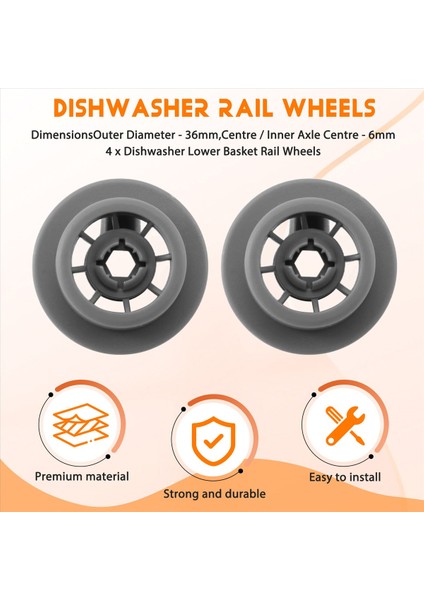 4 x Bulaşık Makinesi Alt Sepet Rail Wheels Bosch Neff &amp; Siemens Gray 165314 (Yurt Dışından) fırsatları
