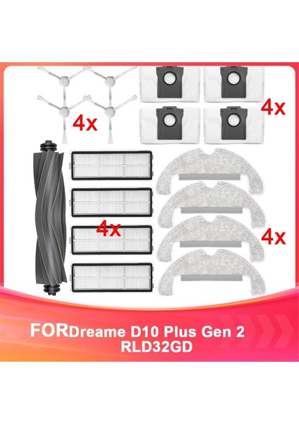 Dream D10 Için Aksesuar Kiti Plus Gen 2 Robotları RLD32GD Vakumlar, Ana Fırçalar, Yan Fırçalar, Filtreler, Paspas, Vakum Torbaları (Yurt Dışından)